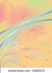 The vector illustration contains the image of green and violet ribbons