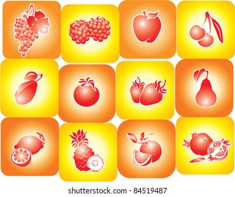 vector illustration contains the image of icon set of different colored stylized fruit
