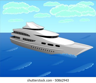 The vector illustration contains the image of the white yacht