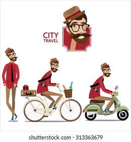 Vector illustration contains set of city traveler in three different situations
