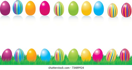  vector illustration contains Set of easter eggs and green spring grass