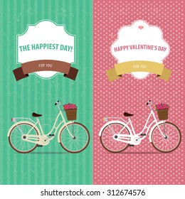 Vector illustration contains a set of two vintage bicycle cards