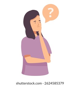 Vector illustration of a contemplative woman with a question mark in a thought bubble