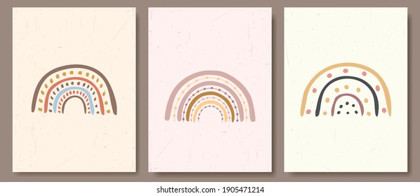 Vektorgrafik. Zeitgenössische Kunsthintergründe. Farbiger Regenbogen. Design-Elemente für Buchcover, Seitenvorlage, Druck, Karte, Broschüre, Magazin, Poster. Baby süße Design-Grafik. Boho-Stil