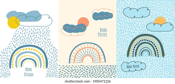 Vector illustration. Contemporary art backgrounds collection. Colorful rainbow. Hand drawn design elements for book cover, page template, print, card, brochure, magazine, poster. Baby cute graphic.