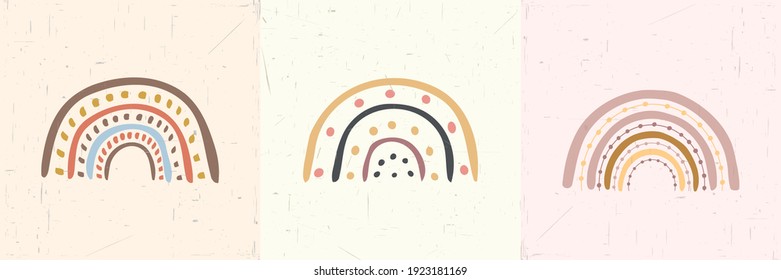 Vector illustration. Contemporary art backgrounds. Colorful rainbow. Design elements for social media template, blog post, square banner. Baby cute design graphic. Boho hand drawn doodle style