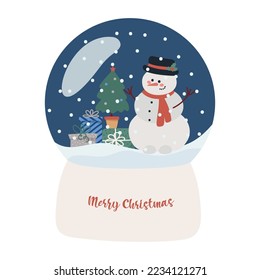 Vector illustration in contemporary flat style of glass snow globe