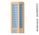 Vector illustration of a contemporary modern skyscraper facade in a bustling urban cityscape with reflective glass windows and a geometric architectural design