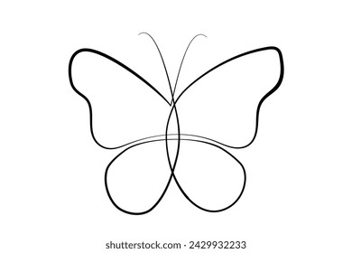 Ilustración vectorial con una línea de mariposa continua. Silueta de mariposa en línea continua para logo y tatuaje.