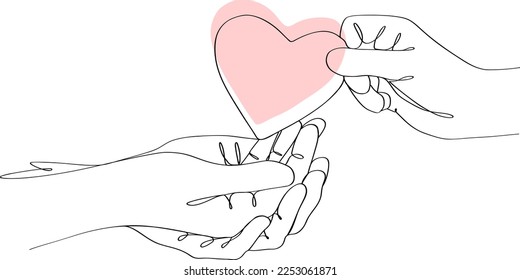vector illustration continuous drawing hands giving heart 