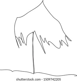 Vector illustration. Continuous line art umbrella drawing sketch.Iisolated element on white background for summer tourism design.