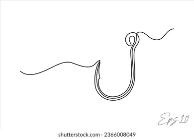 vector illustration continuous line art drawing of fishing hook