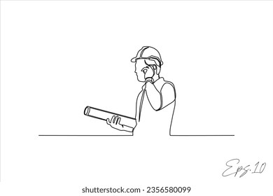 vector illustration the continuous line of building contractors is on the phone