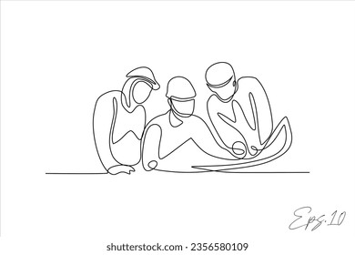 vector illustration a continuous line of building contractors is negotiating