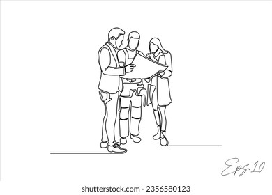  vector illustration a continuous line of building contractors is negotiating