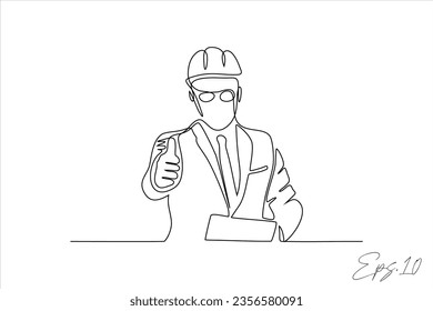 vector illustration continuous line of contractors giving thumbs up