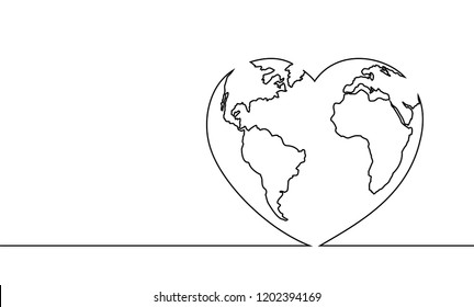 Vector illustration the continuous line drawing the heart   world  The world love  The happy world day 