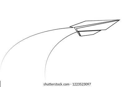 Vector illustration of the continuous line drawing of the paper plane. Concept of thriving of business on successful.