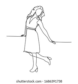 Vector illustration. Continuous line drawing beautiful woman. Cute young girl one line sketch on white background. Concept for greeting card, banner, poster, flyer