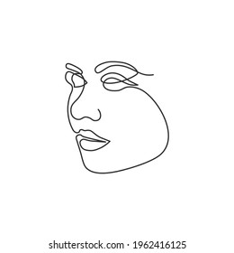 Vector illustration of continuous line drawing woman face.