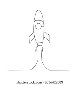 vector illustration continuous line drawing of hand drawn spaceship line art simple flying into outer space on a white background