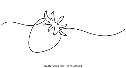 Vector illustration with continuous line drawing Strawberries, Single continuous line drawing of organic strawberry for fruit icon fresh berries fruitage concept, Organic Strawberry One Line Drawing. 