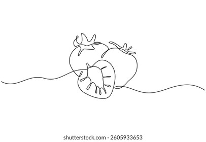 Vector illustration with continuous line drawing Strawberries, Strawberry in continuous line drawing. Simple design for food and nutrition concepts.