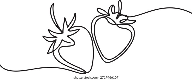 Vector illustration with continuous line drawing Strawberries, one line Art icon drawing
