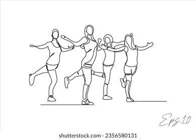 vector illustration continuous line group of women gymnastics sport