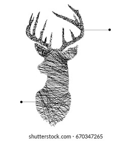 vector illustration continuous line head of deer isolated on white background