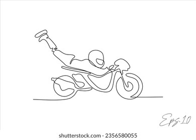  ilustración vectorial línea continua de personas que conducen motocicletas mientras realizan maniobras
