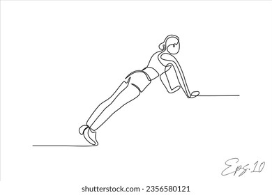 vector illustration continuous line of push up sport woman