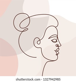 Vector illustration in continuous line style - minimalistic female portrait - abstract concept for t-shirt print, beauty blogs and posts