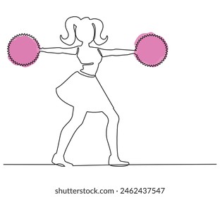 Vector illustration in continuous line style of a cheerleader. White background.