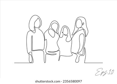 vector illustration continuous line of women in a row posing