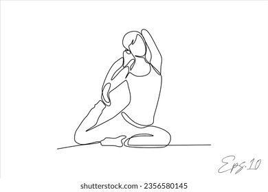 vector illustration continuous line of yoga sport woman