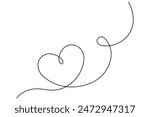 Vector illustration continuous one line art drawing of outline heart design