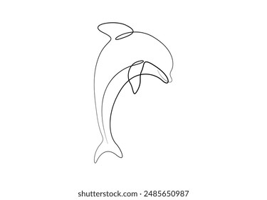 Vector illustration of continuous one line drawing dolphin