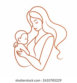 Vector illustration. Continuous one-line drawing. A woman is holding her child, a mother is holding a small child. Vector illustration template designion . Mother's Day concept. isolated on white back