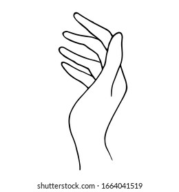 Vector illustration. Contour of arm isolated on white. Hand drawn simple doodle clipart of elegant male or female wrist. Line art in a trendy minimalist style.
