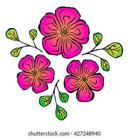 vector illustration contour color drawing flowers and leaves hand drawn