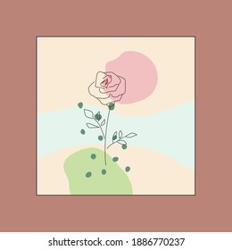 Vector illustration of a contour drawn rose on a beige background
