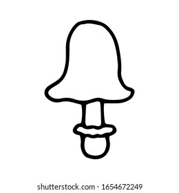 Vector illustration. Contour of forest mushroom isolated on white background. Hand drawn simple doodle clipart. Autumn or occult element. 