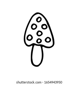 Vector illustration. Contour of forest mushroom isolated on white background. Hand drawn simple doodle clipart. Autumn or occult element. 