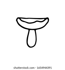 Vector illustration. Contour of forest mushroom isolated on white background. Hand drawn simple doodle clipart. Autumn or occult element. 