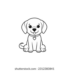Vector illustration of a contour puppy on a white background