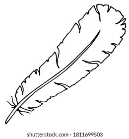 Vector illustration. Contour of weightless feather isolated on white. Hand drawn simple doodle clipart in a trendy minimalism style. Perfect for poster, banner, pattern.