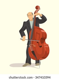 Vector illustration of a contrabass player. Beautiful illustration of street musician.