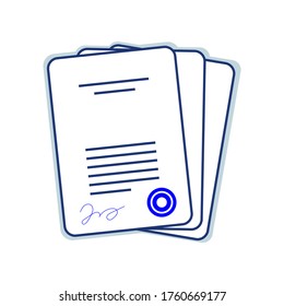 Vector illustration of contract documents folder with stamp and text with signature