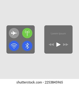 Vector illustration of control panel background. Control shutter. Status bar symbol modern, mobile app, user interface. Wi-Fi. bluetooth. Airplane mode, Airplane mode